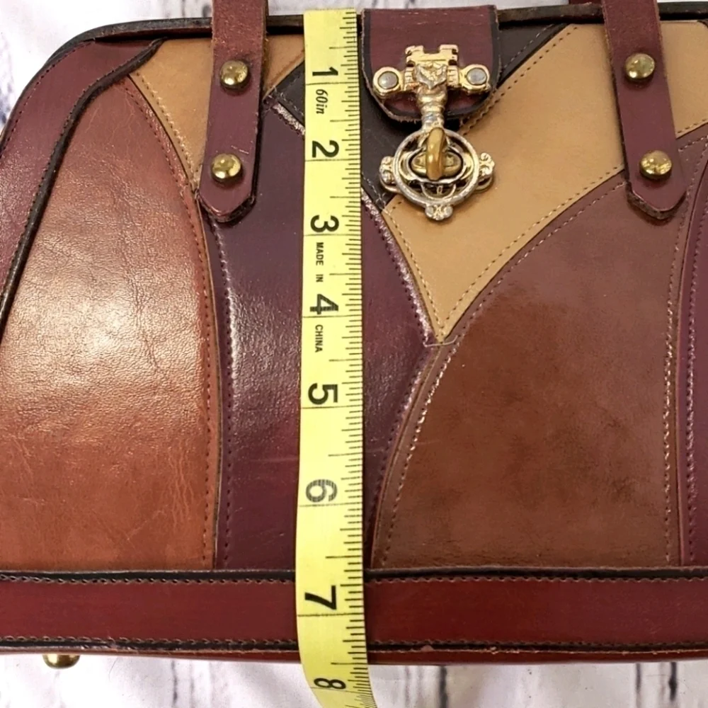 Vintage Leather Patched Satchel Handbag Browns Mid Century